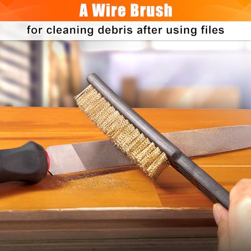 Spurtar 18pcs Metal File Set 4pcs Long Metal File 12pcs Needle File with Wire Brush T12 for Wood Steel Aluminum Copper Jewelry Ceramic Glass Plastic DIY Gadget for Men