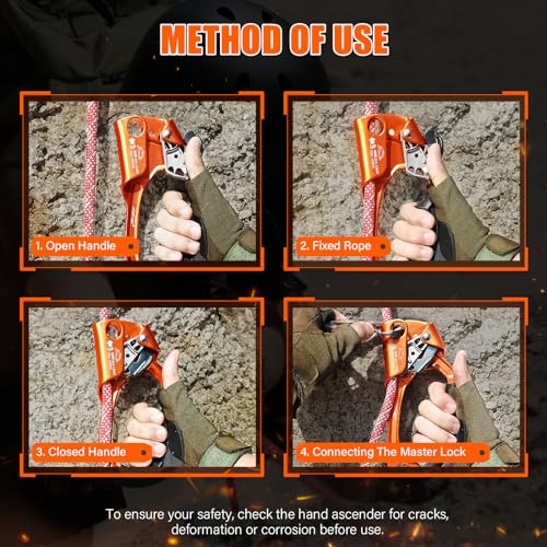 UIAA & CE Certified Rope Ascender Aluminum Alloy Rock Climbing Gear Strong Rigging Rappelling Equipment for Rock Tree Climbing Arborist Rescue Mountaineering Caving - color: Right Hand Orange 1