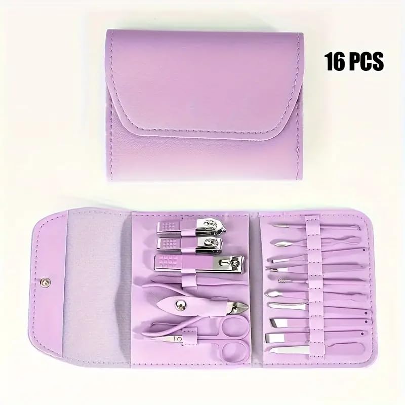 16pcs Nail Clippers Kit, Ultra Sharp Sturdy Fingernail Cutters, Professional Nail Clippers Pedicure Care Tools, Toenail Clipper Cutters for Men and Women Nail Trimmer,Luxury Gold Color,Purple - color: Purple