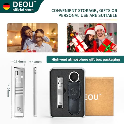 DEOU Folding Ultra-Thin Nail Clippers, Anti-Splash Mini Stainless Steel Manicure Tool, take with You When Traveling, own Nail File, Men's and Women's Gifts (Portable Nail Clippers + Leather case) - color: Portable Nail Clippers + Leather Case