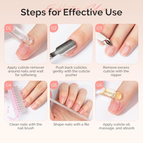 MelodySusie Cuticle Remover Kit,Cuticle Remover Cream and Oil 25ML | Cuticle Nipper,Trimmer Pusher,Nail File and Brush for Cuticle Softener & Moisturize Manicure Kit for Nail Care Rose - size: 7Pcs Rose