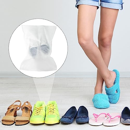 Sweetude 200 Pcs Dust Proof Shoe Bag Drawstring Storage Bag Non Woven Fabric Handbag Shoe Covers for Travel Breathable Pouch Portable Storage Organizer for Purse Boot, 11.81 x 15.75 Inch(White)