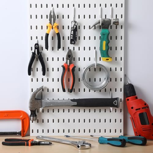 Moxweyeni 24 Pcs Pegboard Accessories Compatible with IKEA Skadis Organizer Kit 2.36 x 3.74 Inch White Peg Board Hooks Set Metal Storage Tool Waterproof Home Office Indoor Supply