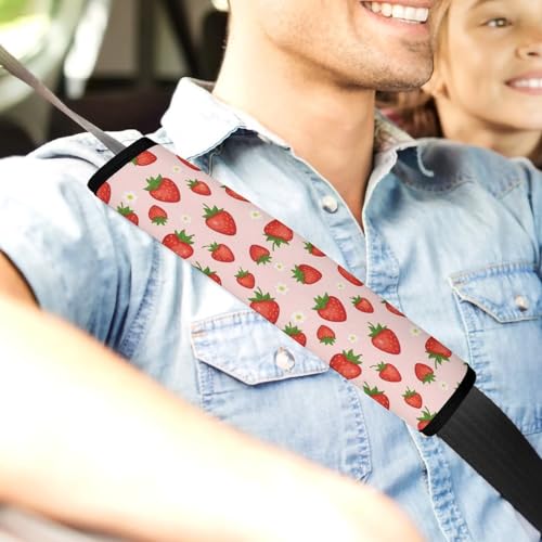 2PCS Strawberry Fruit Pattern Cute Pink Car Seat Straps Shoulder Pads Soft Padded Seat Belt Cushion for Adult Use, Car Seats Pushchair Strollers High Chair Pushchair, Anti-Slip Pad - color: Pattern 413