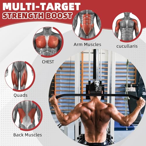 Fitvids Cable Attachment Set 800LB LoadCapacity Tricep Rope, Row Handle, StraightBar, V Bar Commercial Grade Cable MachineAccessories for Home Gym Workouts - size: 1-Piece LAT Bar - Black