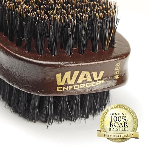 Firstline Wav Enforcer Double-Sided Military Boar Bristle Brush, Brown | 100% pure boar bristles, Double sided with firm and soft bristles - size: 1 Count (Pack of 1)