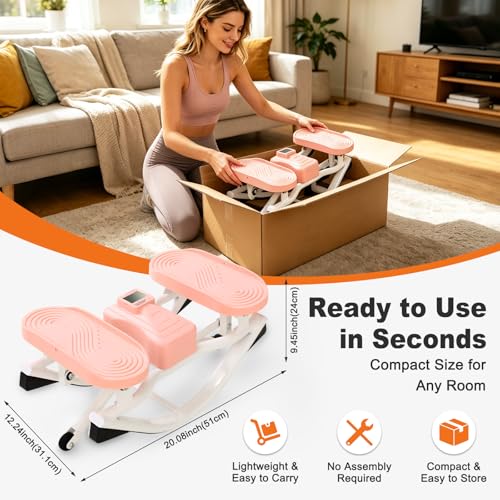 Rocking Steppers for Exercise at Home 3D Motion Stair Stepper with Resistance Bands 350 LBS Loading Capacity Exercise Equipment Low-Impact Balance Board for Full Body Workout - color: Pink