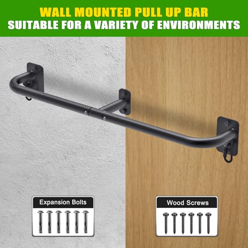 SELEWARE Heavy Duty Wall Mount Pull Up Bar, Joist Mount Chin Up Bar for Doorway, Sturdy Steel Construction, w/Resistance Band Hooks, Fits 32"/36" Wall Studs for Home Gym Strength Training - size: A: 32" x 1.3" Dia Grip