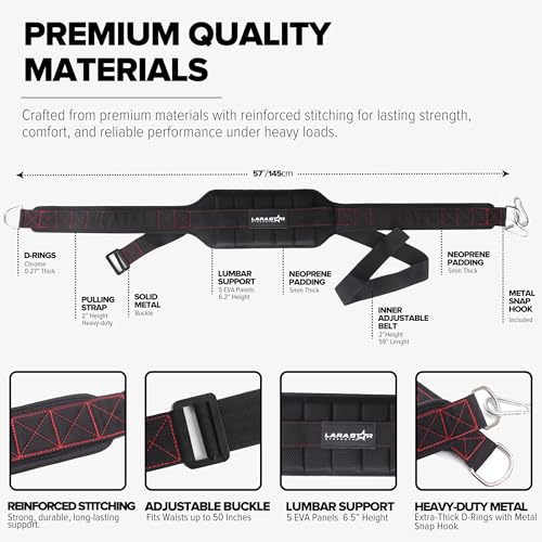 Belt for Belt Squat Dip Belt Weighted Pull Up, Heavy Duty with Structured Back Support and Squat Machine Compatible - color: Black&Red
