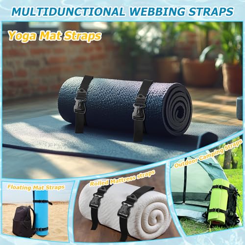 Enhon 2 Pack Floating Mat Straps Nylon with Quick Buckles, 94 Inch | Adjustable, Secure Storage, Reusable Nylon Webbing, Quick Release Buckle, for Floating Mats Yoga, Pool Water Activities
