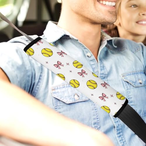 2 Pack Coquette Pink Bow Softball Sports Seat Belt Cover Universal Fit Shoulder Harness Cover for Girls and Boys, Car Seats Pushchair Strollers High Chair Pushchair - color: Pattern 263