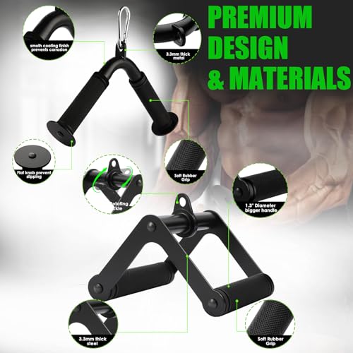 Cable Machine Attachment Set LAT Pulldown Attachments,Cable Machine Accessories for Home Gym Weight Workout Include LAT Pulldown Bar,Double D Bar, Tricep Rope,V Bar - color: Black-7 pcs