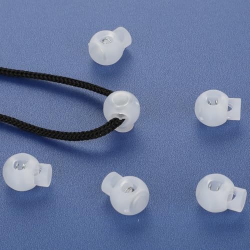 Hariendny 10 PCS Cord Locks Plastic Spring Cord Locks Single Hole Toggle Drawstring Clip Clear Stoppers Fastener Slider Ball Shape Luggage Lanyard Stopper for Drawstrings Paracord Shoelaces