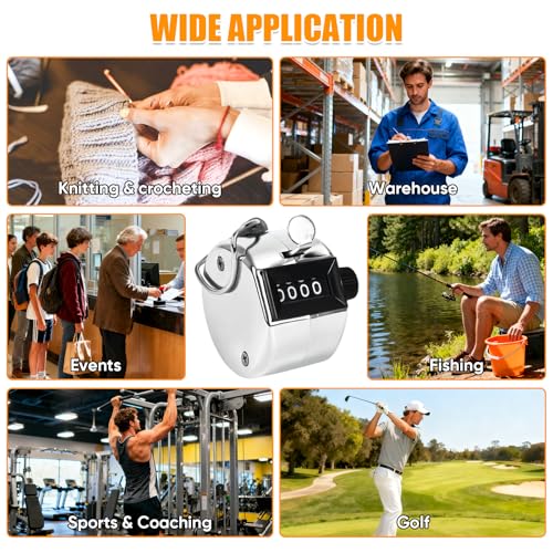 Metal Handheld Tally Counter, Clicker Counter with 4 Digit Display | Hand Mechanical Counter for Counting, Golf, Baseball, Knitting, Coaching, Fishing and Laps