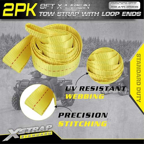 XSTRAP STANDARD 2PK 1-3/4''x 8FT Lifting Sling Web Tow Straps w/Loop End | 5000 lbs Breaking Strength, Heavy Duty Flat Lift Sling Web Straps for Rigging, Moving, Hoist, Tree Stump Removal - style: 2pk 1-3/4''x 8FT