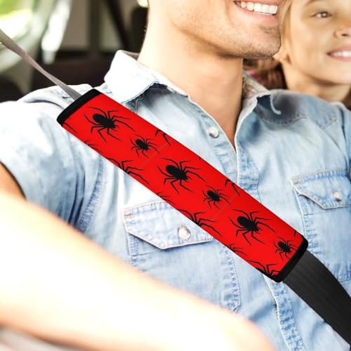 2 Piece Soft Padded Seat Belt Shoulder Pad for Adult Use, All Vehicles, Christmas Spiderweb Red Black Spider Web Automotive Seat Belt Protector, Easy Install (No Tool) - color: Pattern 225
