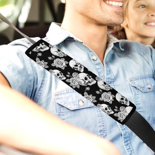 2 Pack Skull Floral Car Seat Straps Shoulder Pads Soft Padded Shoulder Harness Cover for Adult Use, Stroller Pushchair High Chair, Pressure Relief - color: Pattern 1135