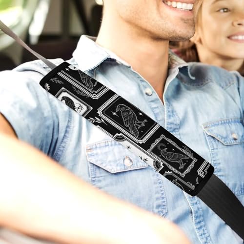 2PCS Breathable Car Seat Belt Pad for Elderly Support, Stroller Pushchair High Chair, Bird Halloween Black Gothic Retro Hummingbird Raven Crow Seat Belt Cushion, Anti-Slip Pad - color: Pattern 562
