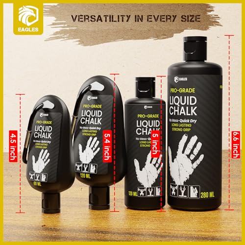 EAGLES Pro Grade Gym Liquid Chalk 60, 120 or 280ml Mess-Free Chalk for Weightlifting, Gymnastics Rock Climbing, Pole Grip, Sports Dries in Seconds - Sweat-Resistant and Long Lasting - style: 280ml