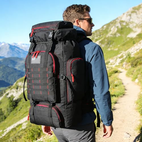 Hiking Backpack for Men 70L/100L Camping Backpack Military Rucksack Molle 3 Days Assault Pack for Climbing | Camping Backpack - color: 70l-blackred