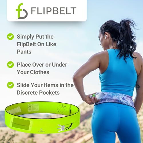 FlipBelt Classic Running Belt, Phone Holder for Running, Money Belt Pouch - color: Neon Yellow, size: Extra Small