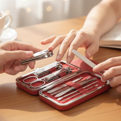 Grooming Kit Home and Travel-Manicure Set 10, Nail Clipper Set, Portable Nail Kit, Travel Nails Kits(red) - color: Red, size: 8 Piece Set