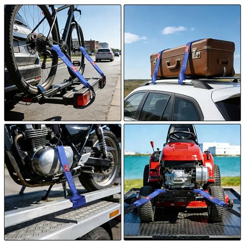 WORKPRO Soft Loop Tie Down Straps (4-Pack), 1.6" x 17", 5000 lbs Breaking Strength, Heavy Duty with Soft Loop Ends for Securing Motorcycles, ATVs, UTVs, Kayaks, Dirt Bikes - Blue