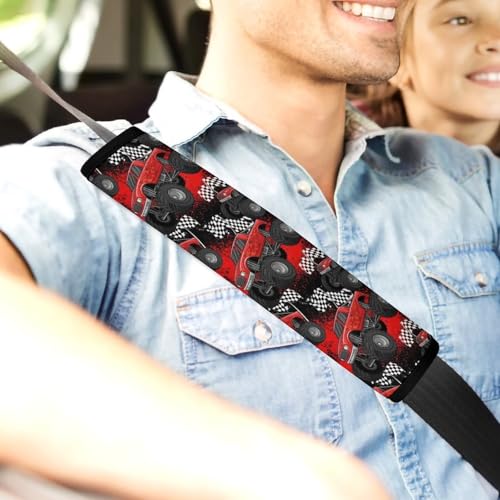 2 Piece Red Fire Monster Truck Car Seat Straps Shoulder Pads Universal Fit Automotive Seat Belt Protector for Kids, Car Seats Pushchair Strollers High Chair Pushchair - color: Pattern 1236