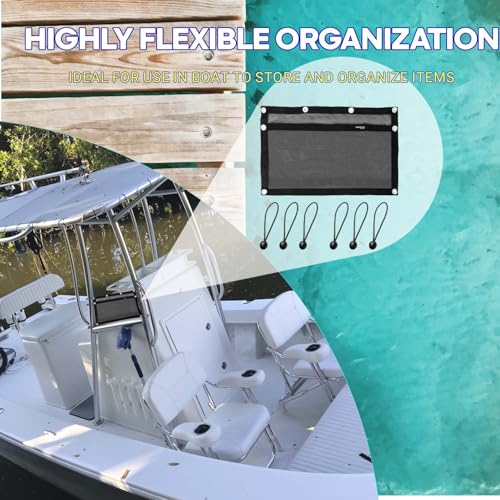 Boat Storage Bag,Polyester Boat Mesh Suspended Storage Bag,Black Boats Storage Mesh Pocket,Boat Seat Storage Bag for Leaning Post with 6 Positioning Elastic Loops. (24" L x 15" W) - size: 24"L x 15"W