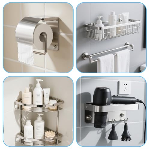 15pcs Towel Bar Replacement Parts Set kit, Stainless Steel Shower Bathroom Towel Bar Mounting Hardware with Round and Square Base Screws Wrench for Bathroom