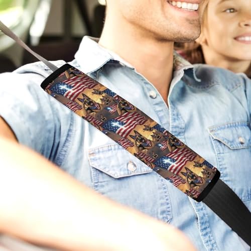 1 Pair Soft Padded Seat Belt Cover for Child, Most Cars, American Flag Patriotic German Shepherd Shoulder Harness Cover, Neck and Shoulder Support - color: Pattern 641