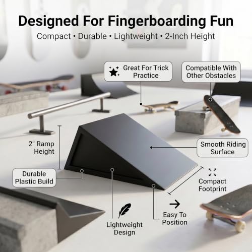Fingerboard Ramp for Tricks and Stunts, Plastic Finger Skateboard Ramp Obstacle, 2 Inch Pro Fingerboard Ramp, Finger Boards Ramps Accessory for Training, Practice and Display Setups