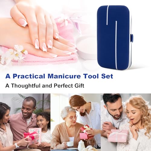 Manicure Set-Stainless Steel Nail Care Set-Professional 7 in 1 Ingrown Toenail Clipper Grooming Tool-Pedicure Kit & Toe Nail Cutter-Thick Nail Scissors Toiletries with Cuticle Trimmer (Blue) - color: Blue