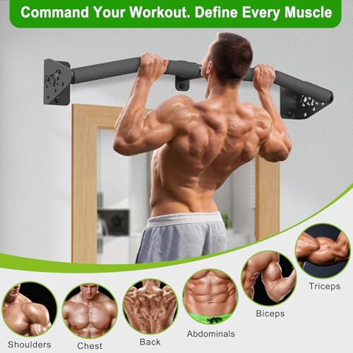 SELEWARE Heavy Duty Wall Mount Pull Up Bar, Joist Mount Chin Up Bar for Doorway, Sturdy Steel Construction, w/Resistance Band Hooks, Fits 32"/36" Wall Studs for Home Gym Strength Training - size: B: 32" x 1.6" Dia Grip