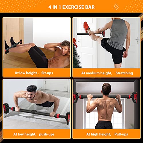 Pull Up Bar, Adjustable Strength Training Bars Without Screw, Adjustable Width Chin Up Bar for Doorway, Max Load 440 Lbs - color: Black and Red