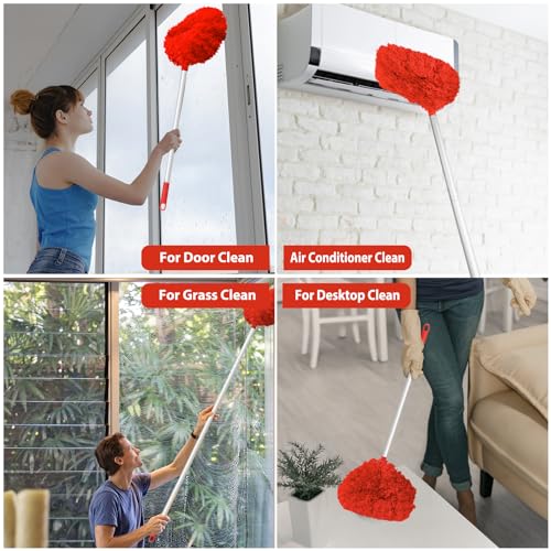 FONUNO Ceiling Fan Cleaner Duster High Ceiling Extended Fan Blade Cleaner | Reusable Microfiber Ceiling Fan Duster with Extension Handle from 13 to 50 Inch for Furniture Bookshelves Wall Door, Red - color: Red