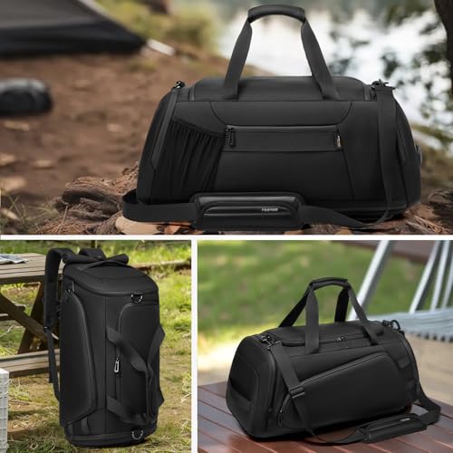 reeyee 40L Travel Duffle Bag for Men, Authentic Cordura Waterproof Gym Bag with Shoe Compartment & Wet Pocket, 3-in-1 Convertible Weekender Carry On Backpack for Sports, Hiking & Camping