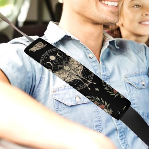 2PCS Moth Mushroom Gothic Witchy Mysterious Moon Phase Goth Night Car Seat Straps Shoulder Pads Universal Soft And Comfortable Seat Belt Covers Cushion for Child, All Vehicles, Shock Absorption - color: Pattern 574