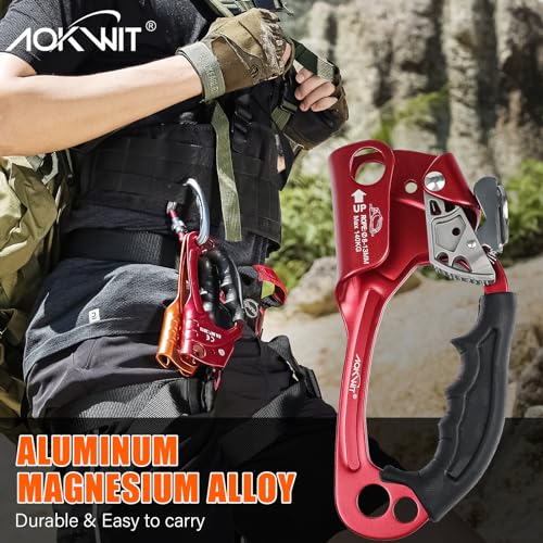 UIAA & CE Certified Rope Ascender Aluminum Alloy Rock Climbing Gear Strong Rigging Rappelling Equipment for Rock Tree Climbing Arborist Rescue Mountaineering Caving - color: Right Hand Red 2