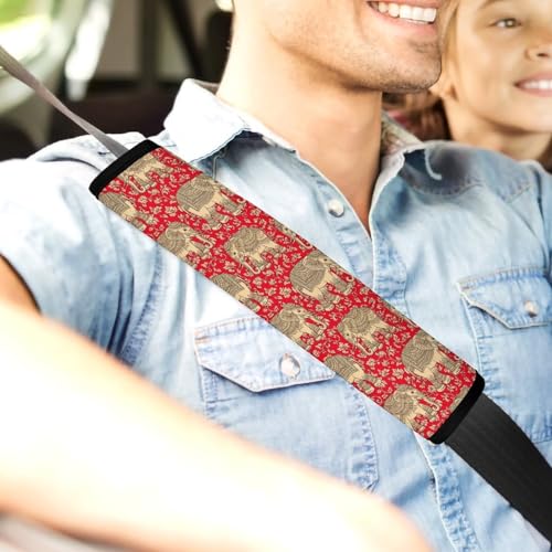 Universal Fit Car Seat Belt Pad for Elderly Support, All Vehicles, 2 Piece Red Gold Boho Elephant Automotive Seat Belt Protector Pressure Relief - color: Pattern 33
