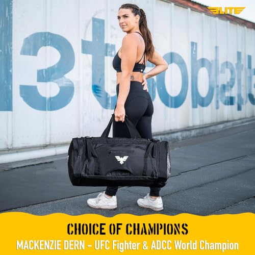 Elite Sports Monster MMA Duffel Bag – Large 44L Cordura Sports Bag w/Mesh Shoe Compartment & Adjustable Strap – MMA, BJJ, Martial Arts Gear – Fits Gi, Headgear, Shin Guards, Rash Guards & More