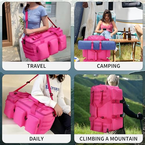 3 In 1 Military Duffel Bag 50L Gym Bag for Men Convertible Weekender Backpack for Sports Travel Basketball (50L-Rose) - color: 50L-Rose
