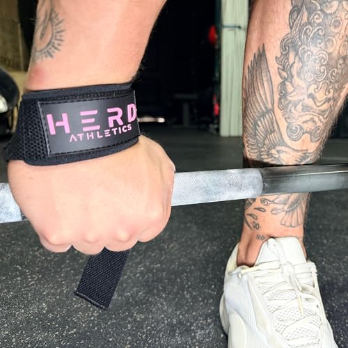 Lifting Wrist Straps – 23" Length x 1.5" Width – Padded Neoprene Cotton Straps for Weightlifting, Powerlifting, Functional Training, Strength Training & Deadlifts – Heavy Duty Grip Support - color: Black/Pink