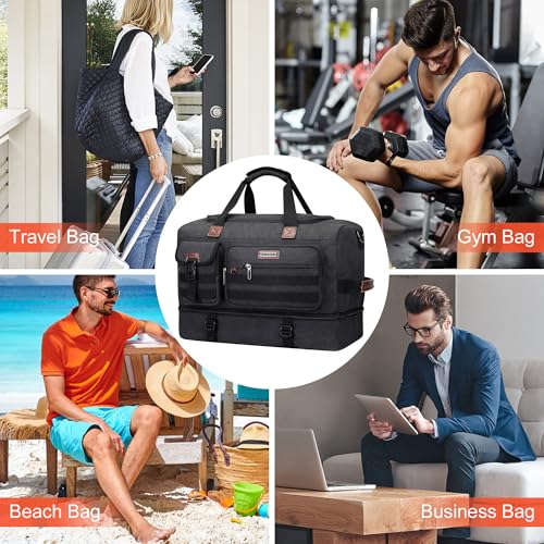 WITZMAN Duffle Bag for Men 50L Travel Canvas Weekender with Toiletry Bag | With Shoe Compartment and Dry-wet Pocket, Convertible, Carry On, One Duffel for Gym, Sports, Overnight, A8010/2 Black - color: Classic Black