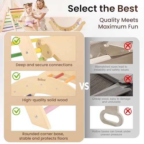 Belleur Pikler Triangle Set, 7-in-1 Foldable Climbing Toys for Toddlers 1-6 Years Old, Wooden Montessori Climbing Set with Arch, Ramp & Ladder, Baby Indoor Climber Jungle Gyms - Rainbow - color: Rainbow