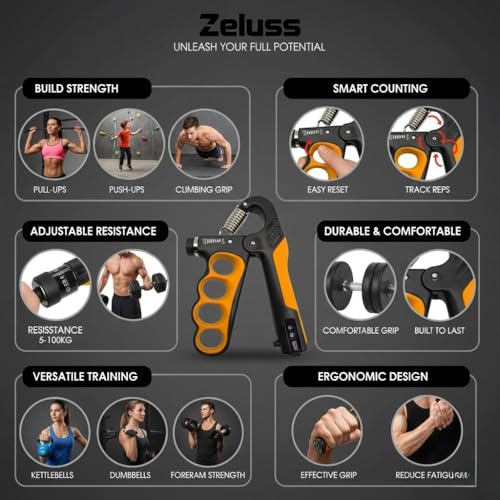 Hand Grip Strengthener with Counter, Adjustable 5-100 kg Resistance, Non-Slip Fitness Grip for Exercise Training