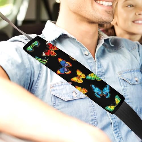 2 Pack Breathable Car Seat Straps Shoulder Pads for Adults and Children, All Vehicles, Beautiful Butterfly Colorful Harness Pads Strap, Pressure Relief - color: Pattern 542