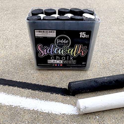 Loddie Doddie Jumbo Chalk Bucket, Sidewalk Chalk, Washable, B&W, 15 Pack | Sidewalk Chalk Bulk, Easy Grip Tapered Sticks, Washable for Easy Cleanup, Sidewalk Chalk for Kids, Outdoor Kids Activities - color: 10 Black. 5 White