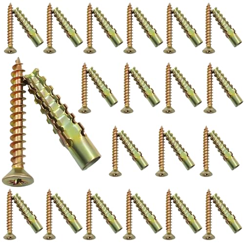 BokWin 20 Pack Gold Anchors and Screws Kit | Heavy Duty Hollow Wall Hinge Repair Kit, For Concrete Drywall Wood, Tree Shape Expanding Grip, For Loose or Stripped Holes