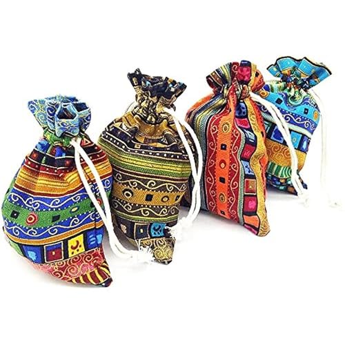 GALAOMA 24pc Egyptian Style Jewelry Coin Pouch Print Drawstring Gift Bag | Cotton Sachet Candy Travel Purse Ethnic Reusable Grocery for Party Favors Wedding Holiday - color: Egypt 24